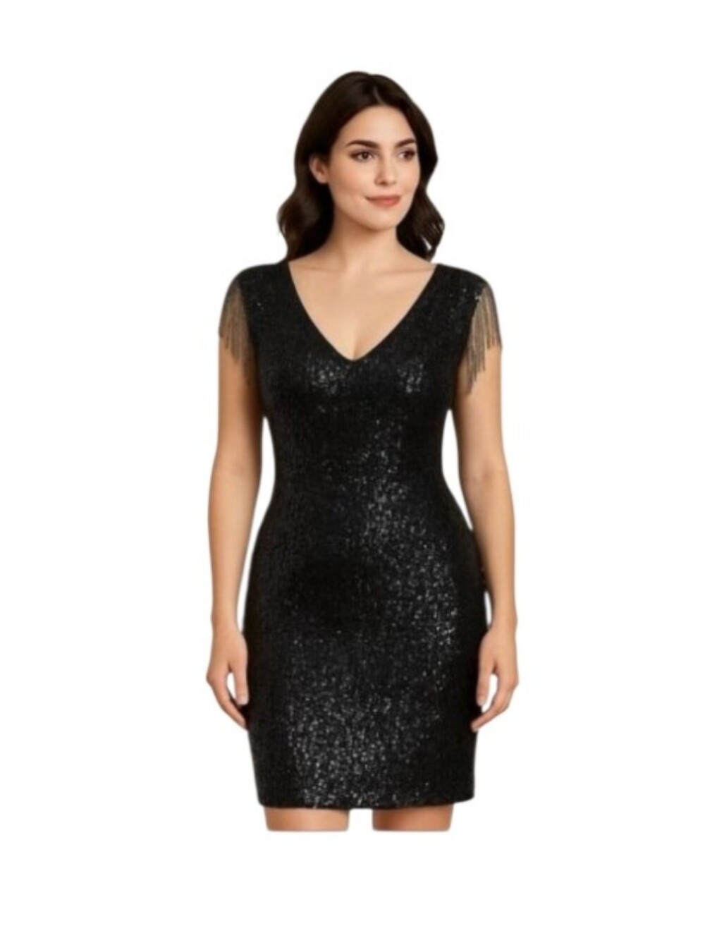 Betsey Johnson Black Sequin Crystal Fringe Mini Dress Sz L